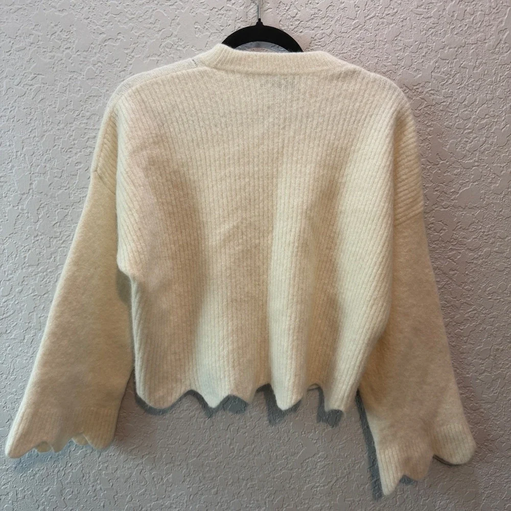 3.1 Phillip Lim Scalloped Hem Alpaca Wool Sweater Size M Cream Minimalist - Picture 3 of 6